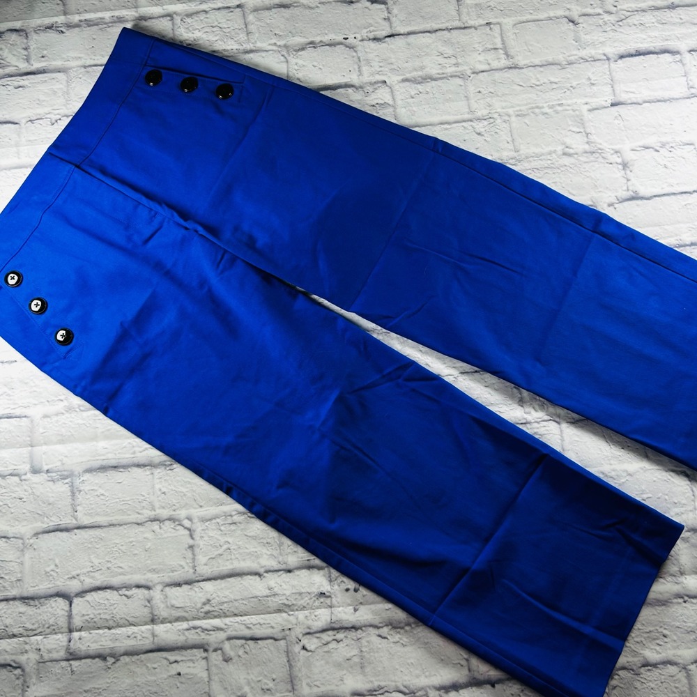 Loft Outlet Women Blue Wide Leg Sailor Pants Side Button Size 10 Nautical Casual - Picture 2 of 11